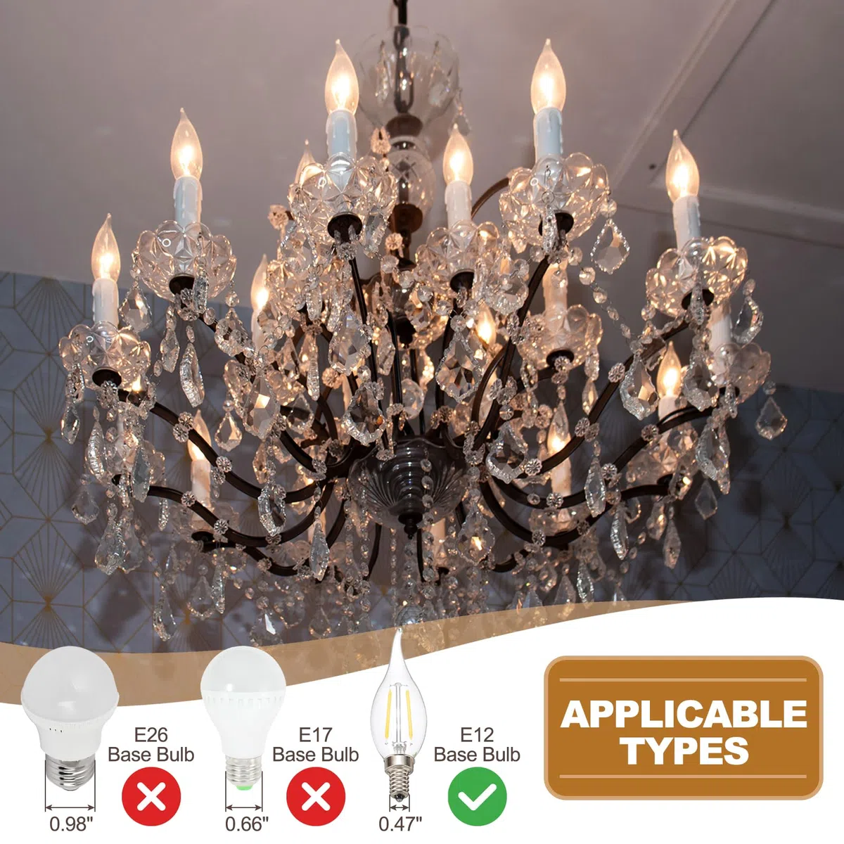 PATIKIL 12 manicotti alti per candelabri da 6,6 cm, in plastica, E12, per portalampada a goccia, per lampade a candela in cristallo, bianco