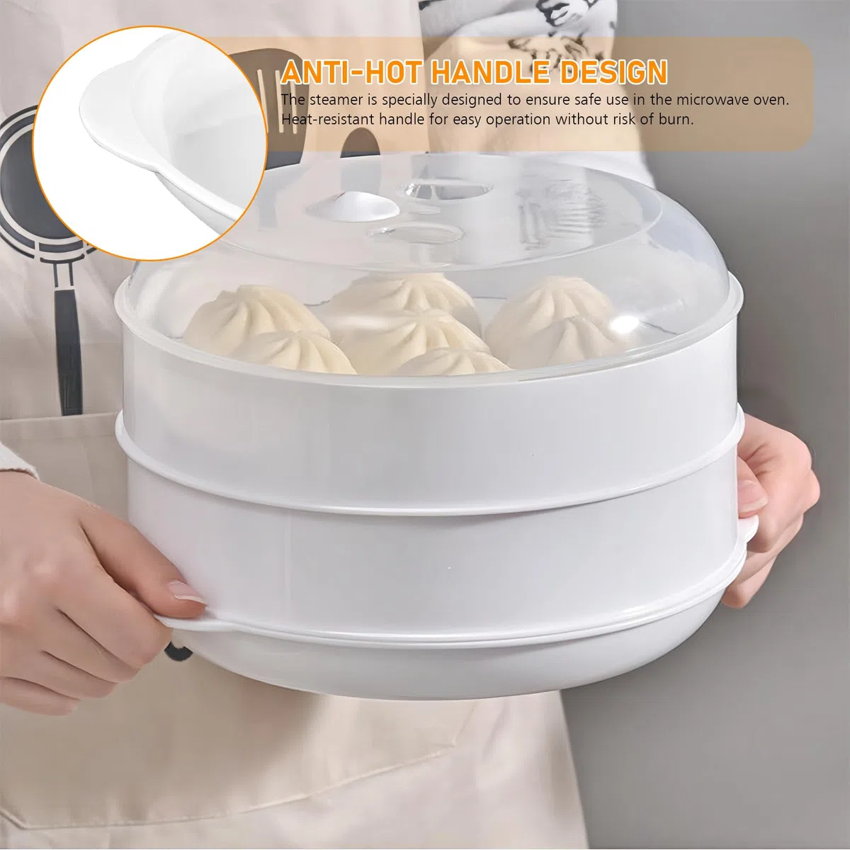 Cottura a vapore per microonde con 2 contenitori: PRITOK 21,5 x 21,5 x 16 cm, pentola a vapore per forno a microonde con colino, cottura rapida, 4 l, bianco