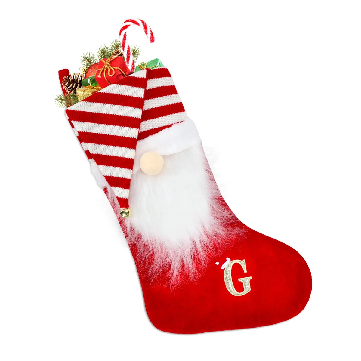 Calza di Natale, 50 cm, grande, personalizzata, con gnomi da caminetto, Babbo Natale, da appendere, con campana, lettera, ricamo, calze natalizie per vacanze in famiglia, decorazioni per feste di