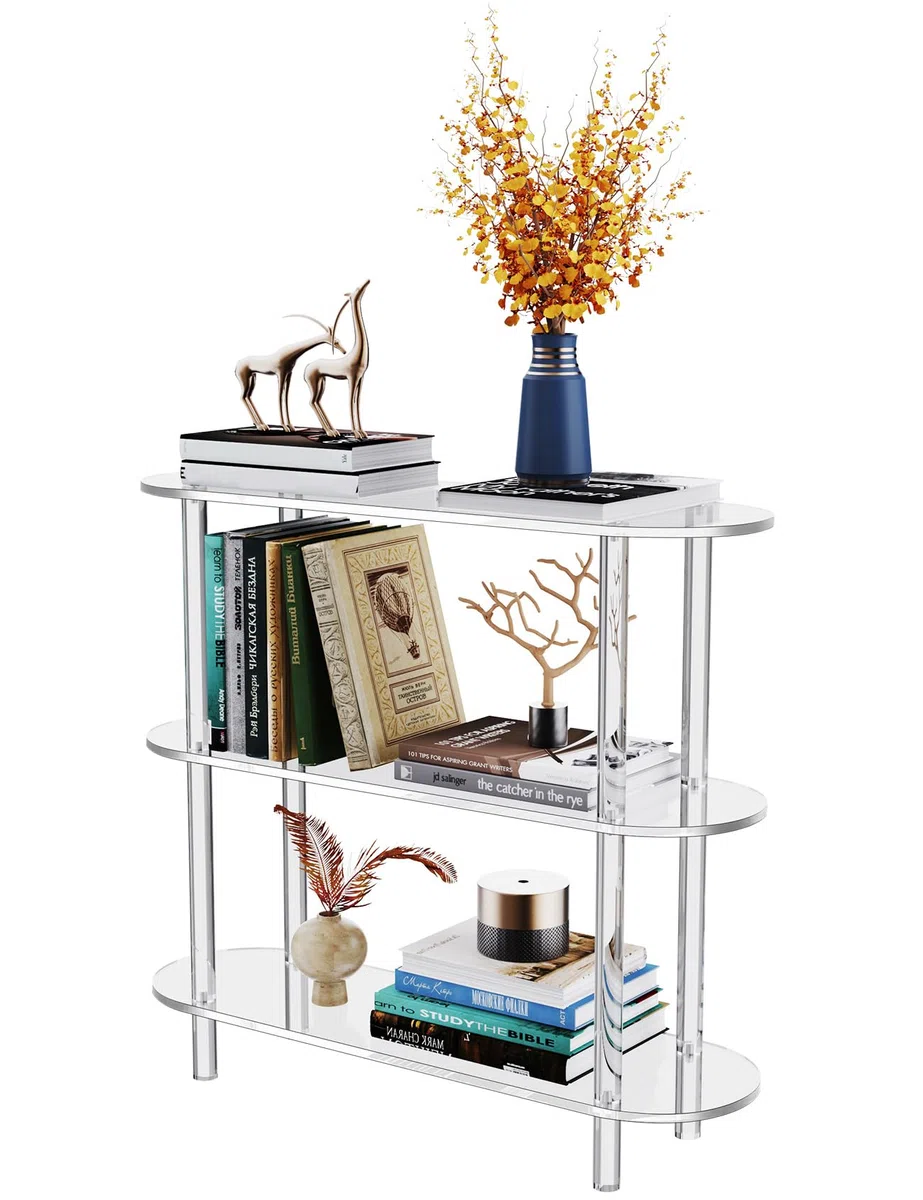 Tavolo Consolle in Acrilico Trasparente, Ingresso Consolle Tavolino, Scaffale Libreria (3 Ripiani Trasparente)