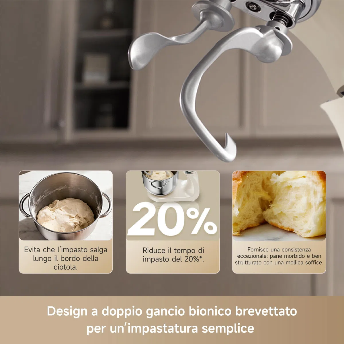 DREAME BioKnead Impastatrice Planetaria. Doppio Gancio Brevettato e Motore CC Silenzioso da 800 W con Ciotola da 6 L, Display Digitale, 12 Velocità e Numerosi Accessori per Ogni Attività, Bianco