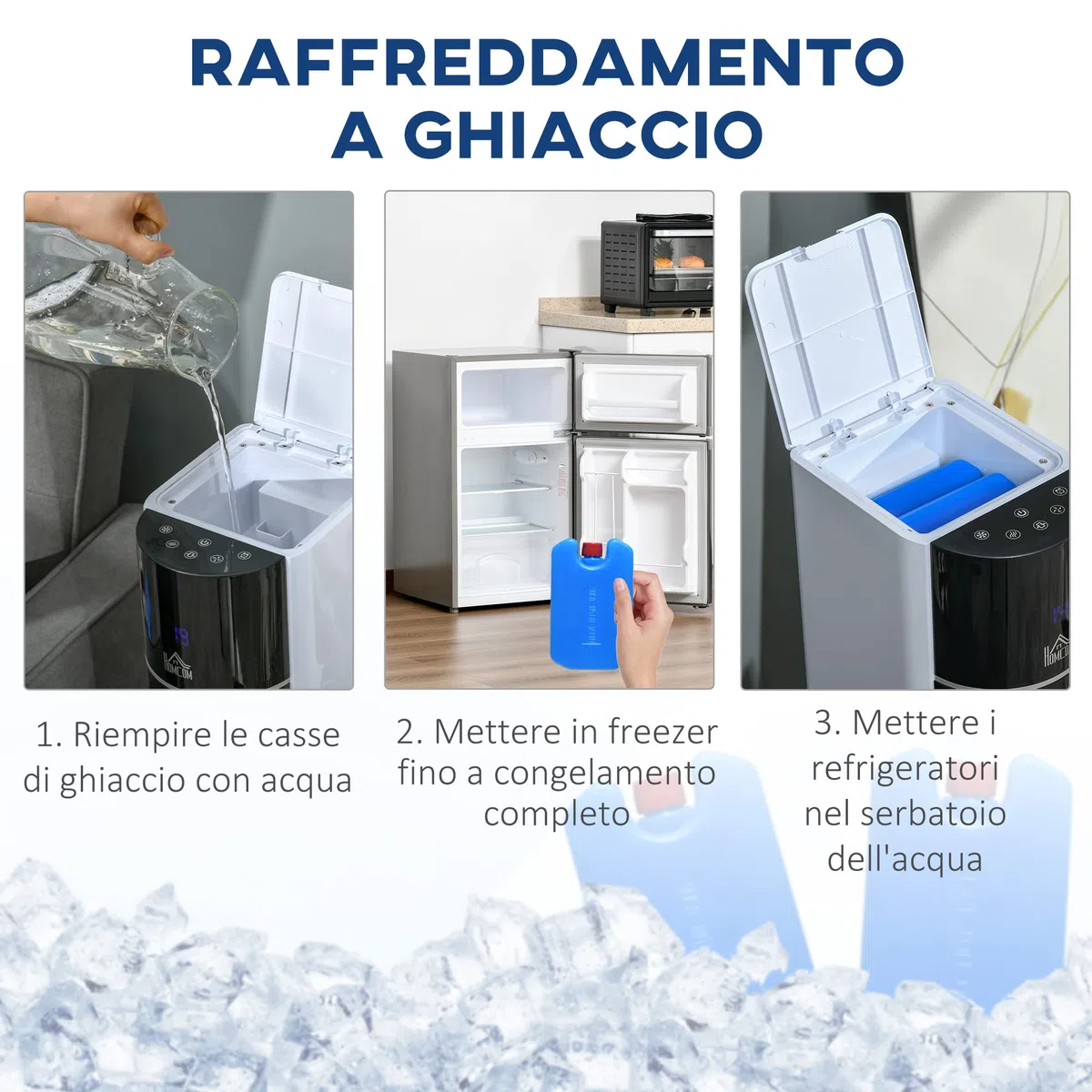 HOMCOM Ventilatore a Torre Raffrescatore Evaporativo 3 Modalità e 3 Velocità, Raffreddatore d'Aria Portatile con Timer, Oscillazione e Telecomando, 60W, Bianco