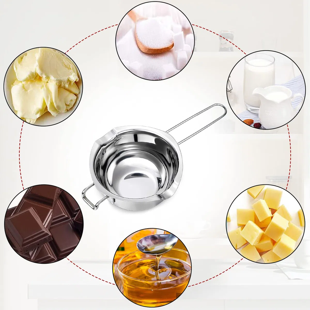 GMMG Pentolino per Cottura Bagnomaria 400 ml Acciaio Inox 304 Pentola per Bagnomaria con Spatole in Silicone per Sciogliere Cioccolato