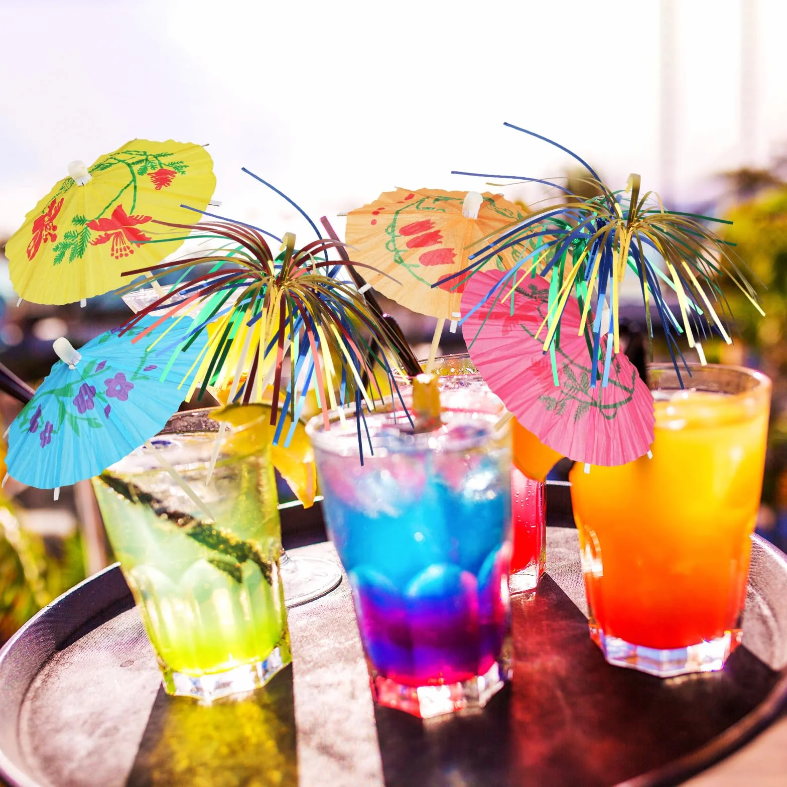 200 Pezzi Accessori Per Bevande Per Cocktail Party, Succhiare 150 Pezzi Fuochi D'Artificio Per Cocktail, 50 Pezzi Ombrellini Cocktail, Colorato Piedini Da Cocktail Per Bevande Frutta Partito