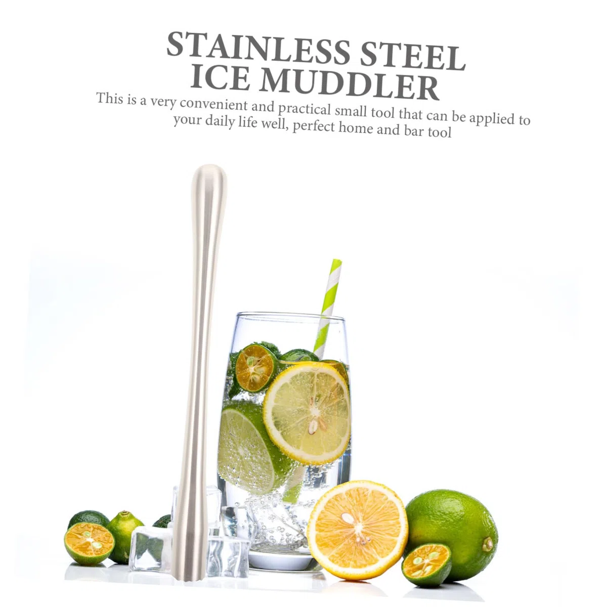 Hemobllo Pestello per Cocktail in Acciaio Inossidabile Design Ergonomico e Resistente, Bastoncino per Triturare Ghiaccio e Schiacciare Limoni per Casa e Bar