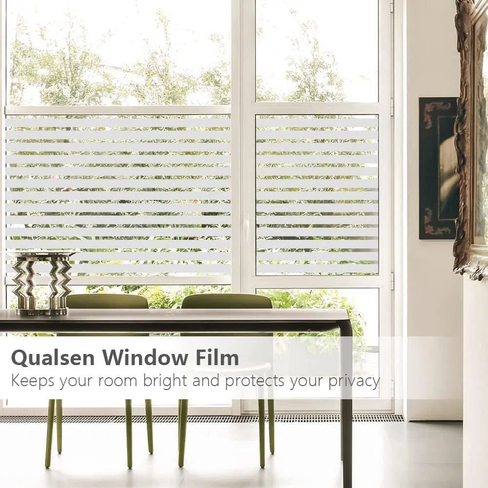 Qualsen Pellicola per Vetri Finestre Pellicole Non Adesiva per Vetri Opaca Decorativa Aderenza Statica Anti-UV Pellicola Privacy Finestre da Casa Ufficio (30 x 400 cm, Striscia Larga)