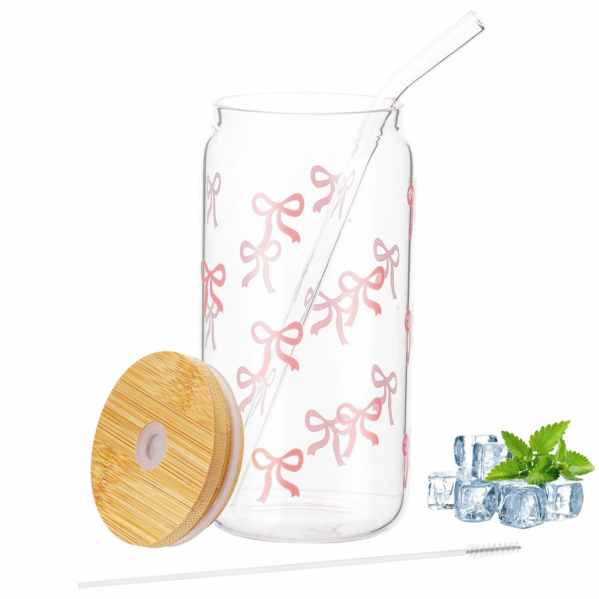 Hejo Papillon Bicchiere con Cannuccia Vetro,500ml Bicchieri Vetro con Coperchio,Trasparente Tazza con Coperchio e Cannuccia,Bicchieri Birra per Cocktail,Caffè,Latte