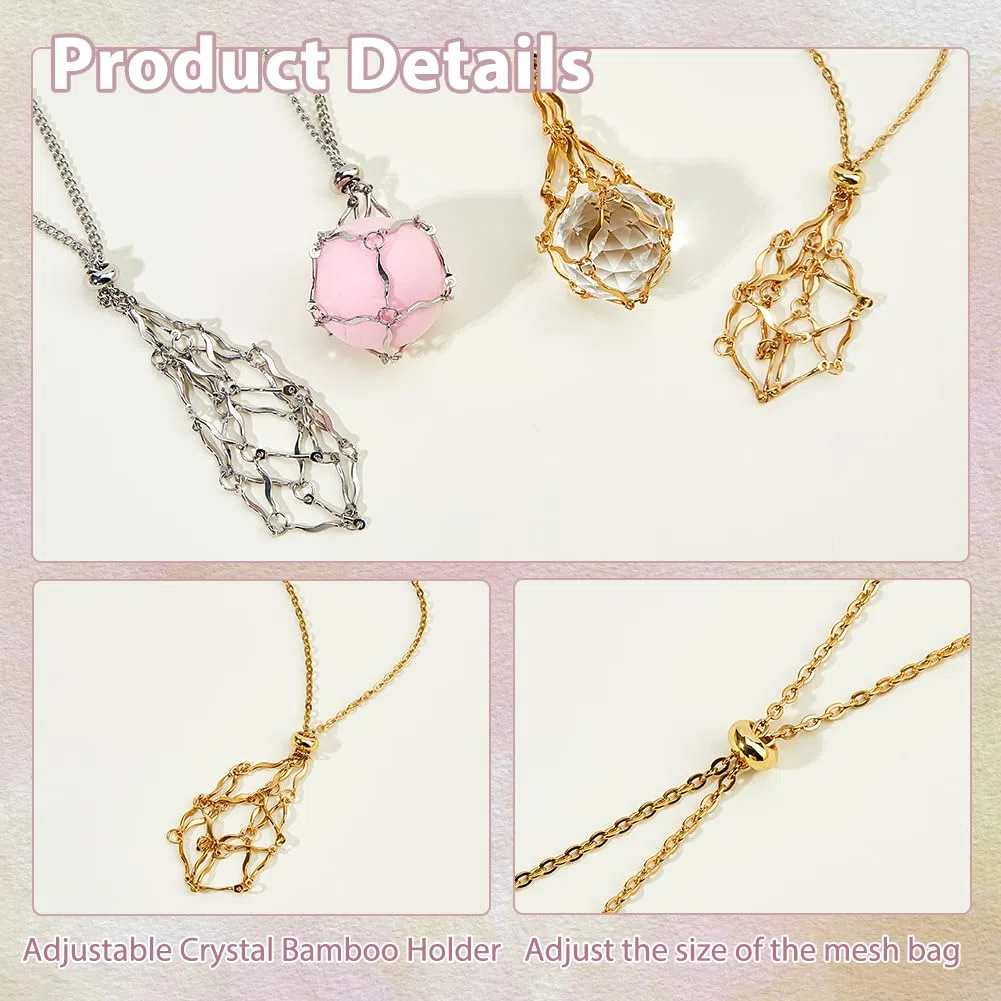 DICOSMETIC 4 Pz 4 Stili Regolabile Collane di Cristallo 25"~27" Collana di Pietra Gemma Gabbia Collana In Acciaio Inox Cristallo Gabbia Collana Per La Fabbricazione di Collane, Acciaio inossidabile