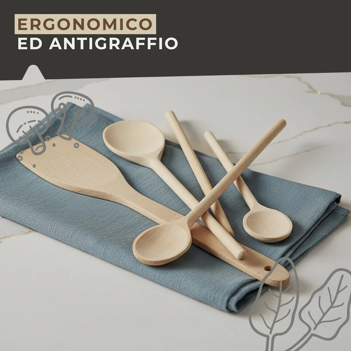 Fackelmann Set di 4 Utensili da Cucina in Legno Certificato FSC, Spatole e Cucchiai, 20 cm, 25 cm, 30 cm, Marrone