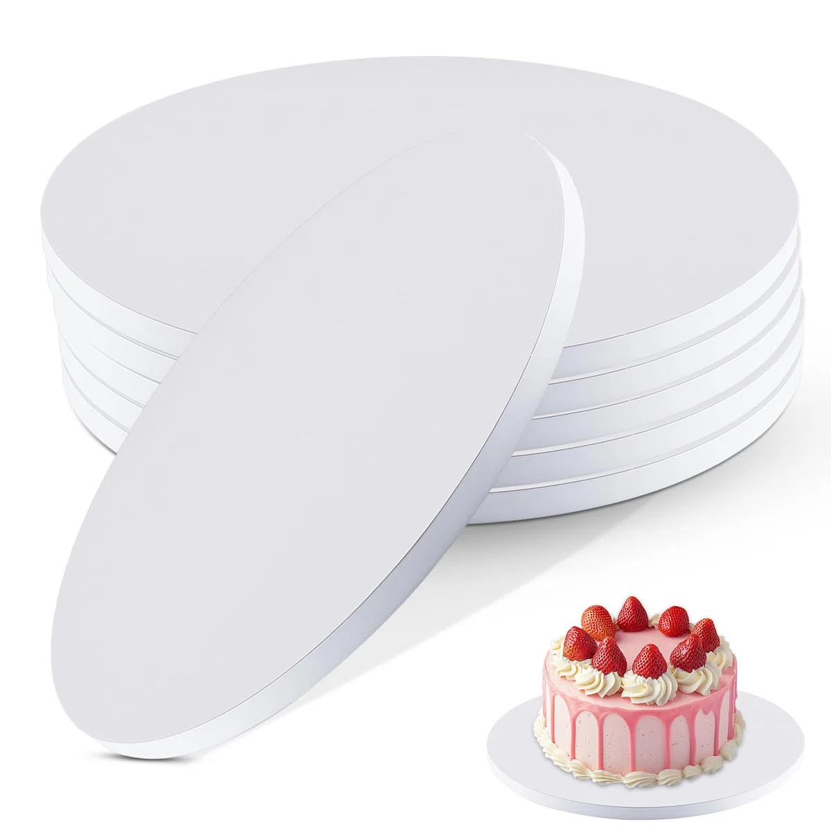 6 Pezzi Sottotorta Rotondo, Base per Torte 30 cm in Cartone Alimentare Spesso 12mm, Riutilizzabili, Impermeabili e Anti-Grasso per Trasporto e Decorazione Torte da 20-28cm per Feste
