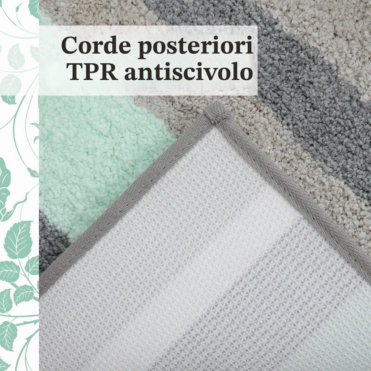Homaxy Tappetino da bagno antiderapant,tappeto da bagno a righe in morbida microfibra, tappetino da bagno assorbente a pelo lungo, lavabile in lavatrice, 40 x 60 cm, verde/grigio