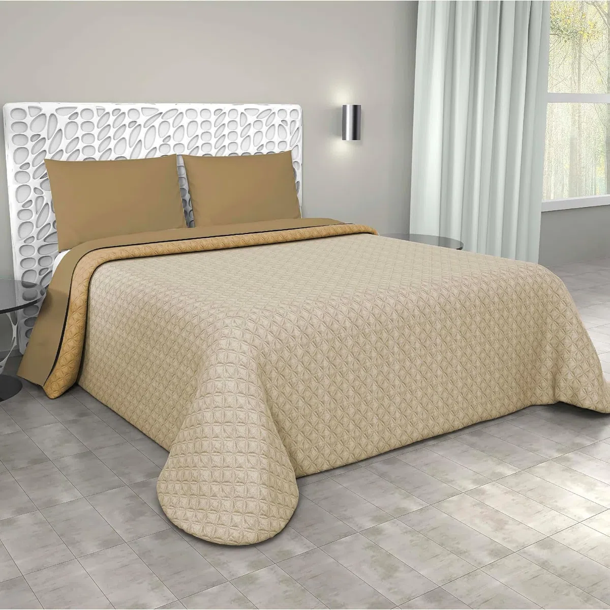 Corredocasa Trapuntino Copriletto Double Face per Letto Matrimoniale Vari Colori Disponibili (Panna/Beige)