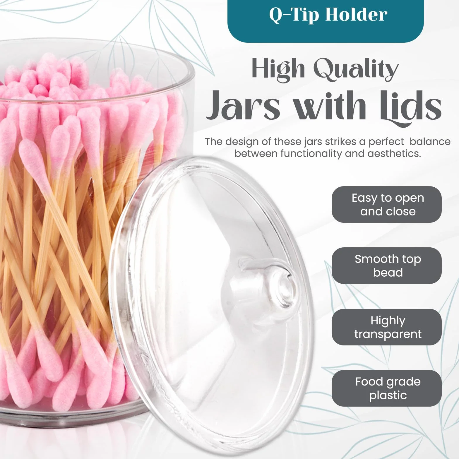 Qtip Holder Vanity Makeup Organizer Storage, barattoli in plastica trasparente con coperchi, dispenser per tamponi, 2 x 10 oz e 2 x 7 oz, confezione da 4