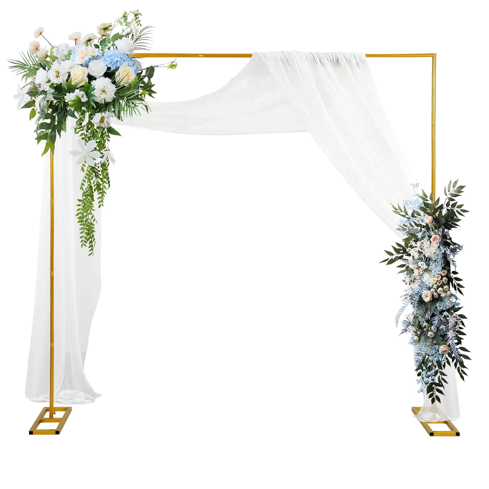 Arco di nozze in metallo, 2,5 x 2,5 m, regolabile, con base, arco di fiori, per anniversario, compleanno, festa, sfondo (6,6 FT x 6,6 FT)