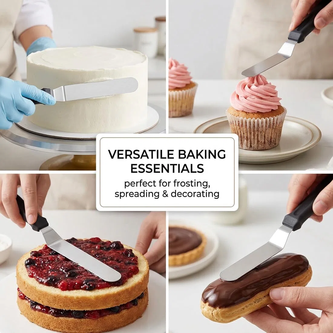 2 Pezzi Spatola professionale cucina Glassa, Modello Piatto, Accessorio Dolci e Pasticceria Manico Ergonomico, Piccolo Grande glassa acciaio inox lame decorare torte