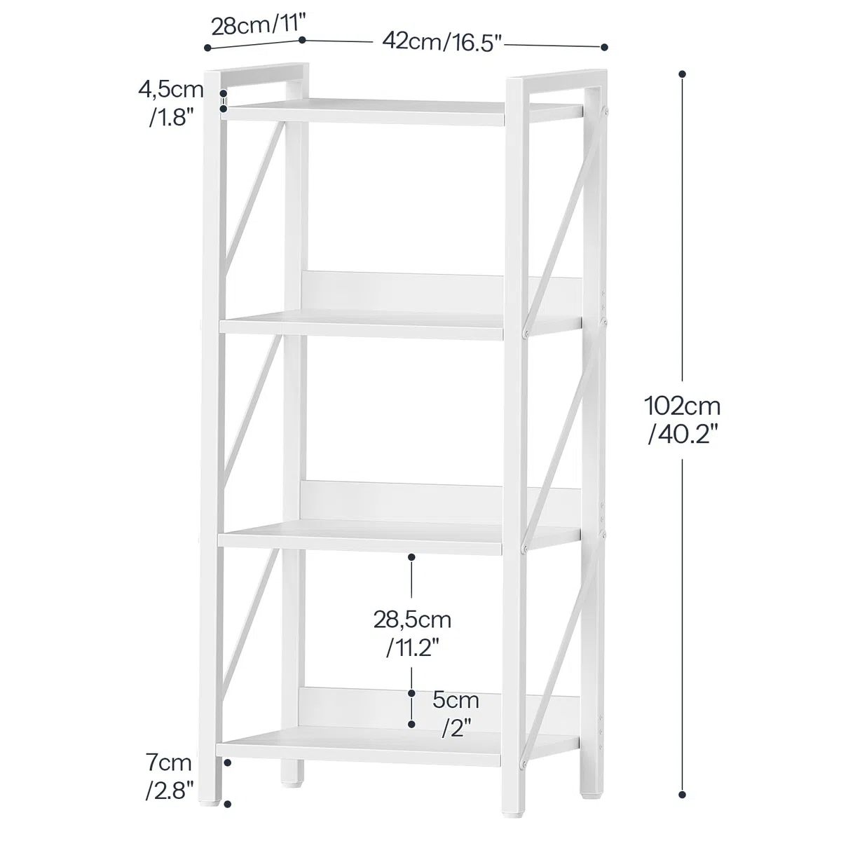 HOOBRO Scaffale a 4 Ripiani in Stile Moderno, Libreria Angolare, Scaffale a Scala, con Struttura in Metallo, per Soggiorno, Camera, Ufficio, Cucina o Ingresso, Bianco EWW40SJ01