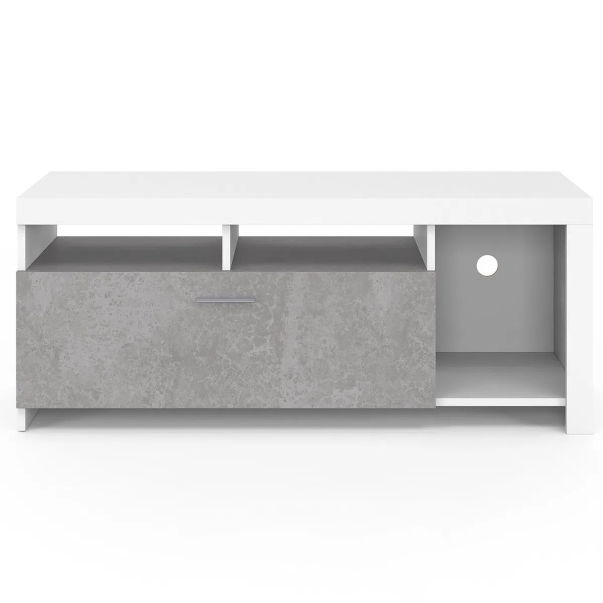 IDMarket - Mueble TV MALO blanco 110 cm y armario de hormigón