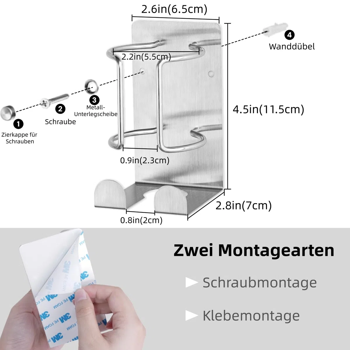 Supporto per Dyson Airwrap, Porta Piastra in Acciaio Inossidabile Senza Forare, Supporto da Parete per Dyson Airstraight con Gancio per Cavo, Installazione Adesiva o con Viti per Bagno