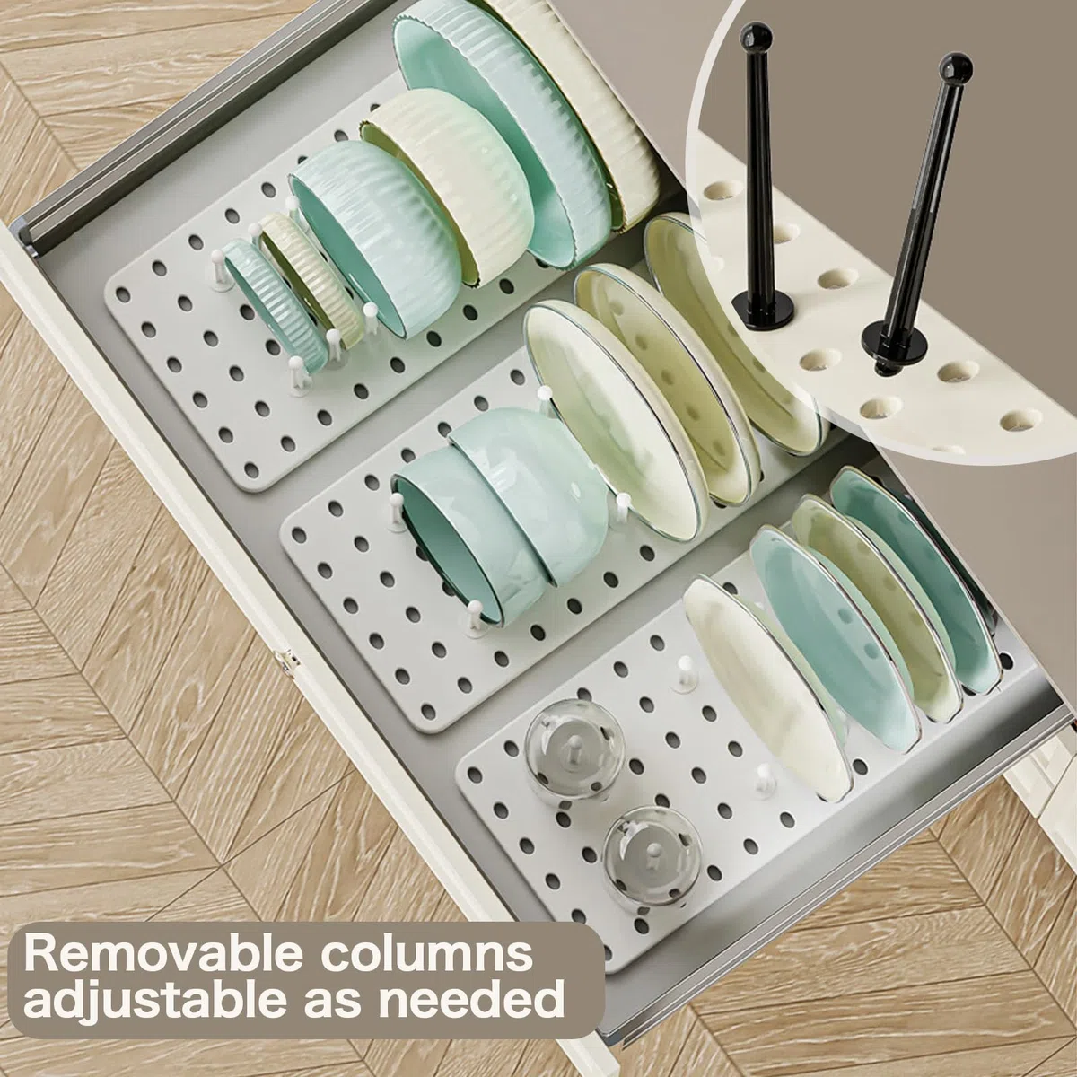 Organizzatore per Cassetti Cucina, Set da 2 - Porta Pentole Salvaspazio da Cassettone, Organizer Regolabile per Pentole, Padelle e Coperchi - Pratico Organizer Armadio Cucina