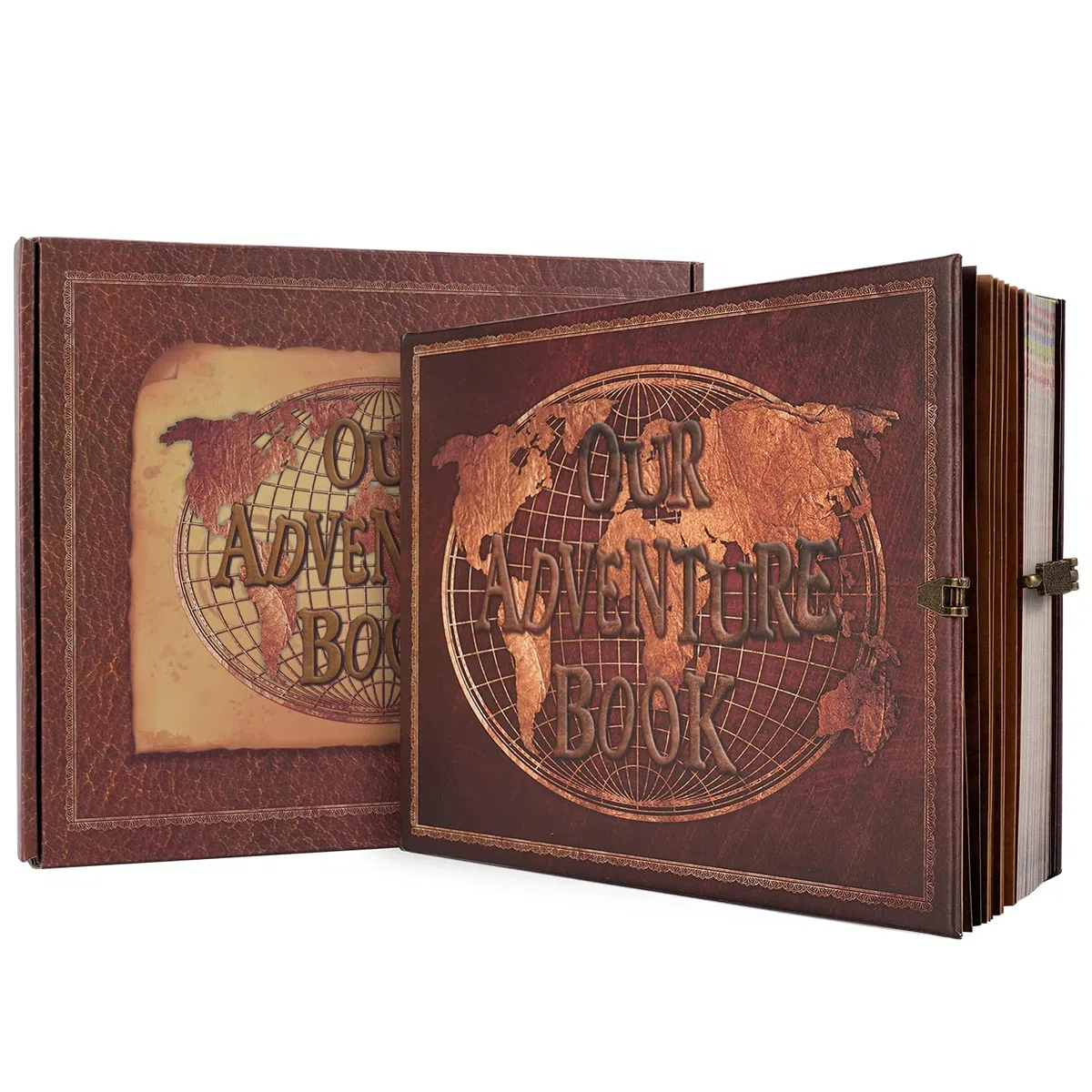 JIMBON Album fotografico da personalizzare – Il nostro libro di avventura fatto a mano, grande formato con 180 pagine, album per album di ritagli, per matrimoni in famiglia (25 x 20 cm), rosso