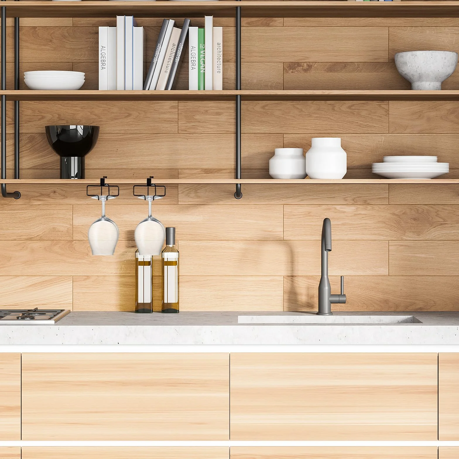 2 Pezzi Supporti per Bicchieri da Vino Sospesi, in Metallo, Portabicchieri da Vino Sotto l'Armadio, Supporto Stemware Portabicchieri per Cucina, Bar, Ristorante (Nero)