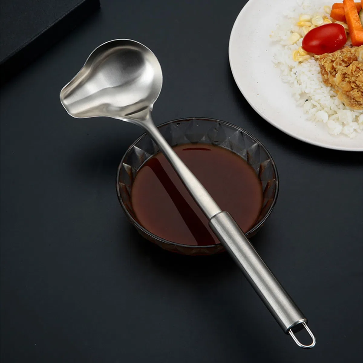 2 mestoli per salse con beccuccio, 30 cm, in acciaio inox, cucchiaio per salse con beccuccio, piccolo mestolo per salse, salse da zuppa, condimenti