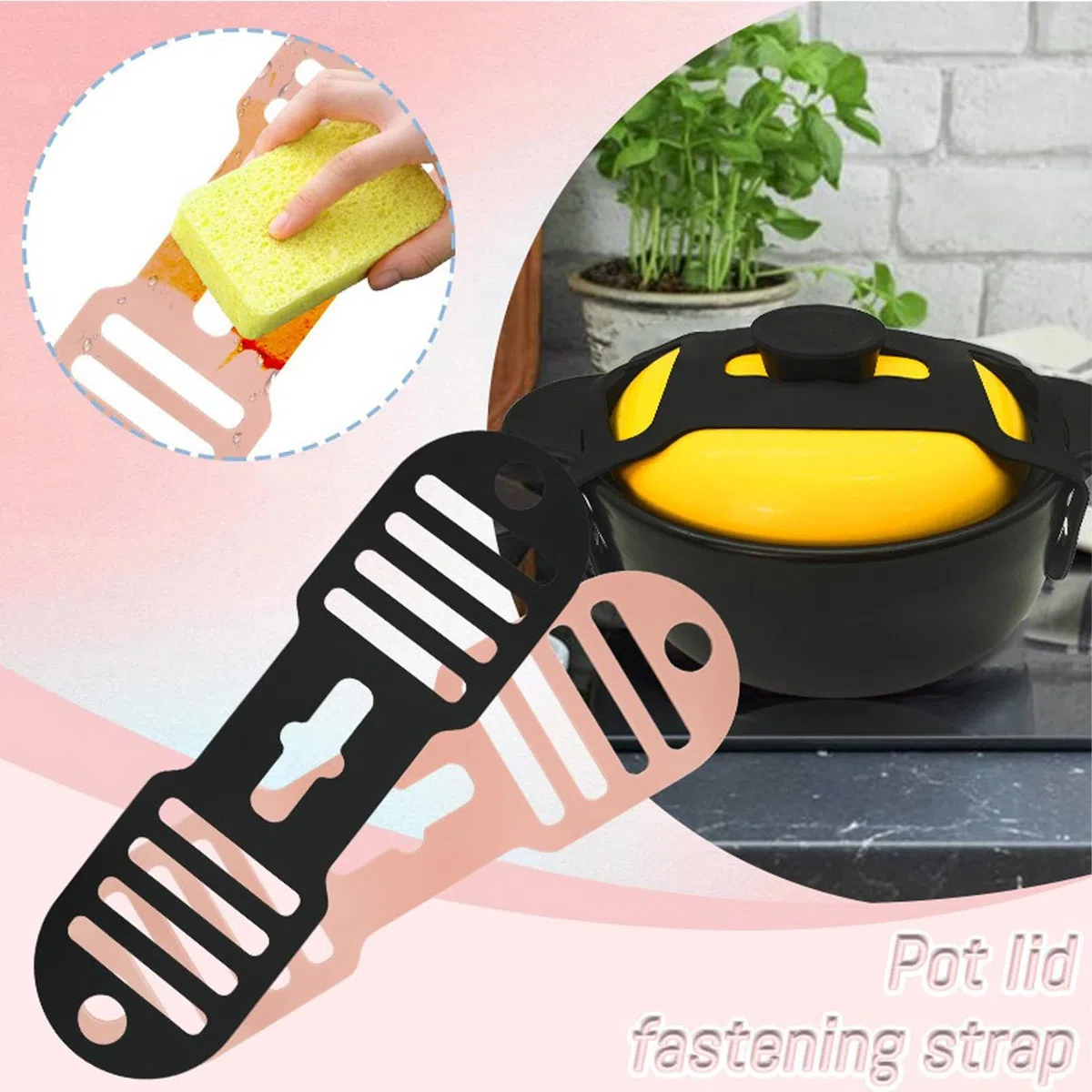 asegurar ollas,Franja de silicona elástica,Cinghia universale per il fissaggio di pentole,blocco multifunzione in silicone per pentole a cottura lenta,casseruole,padelle,scatole Bento(1 pezzo)