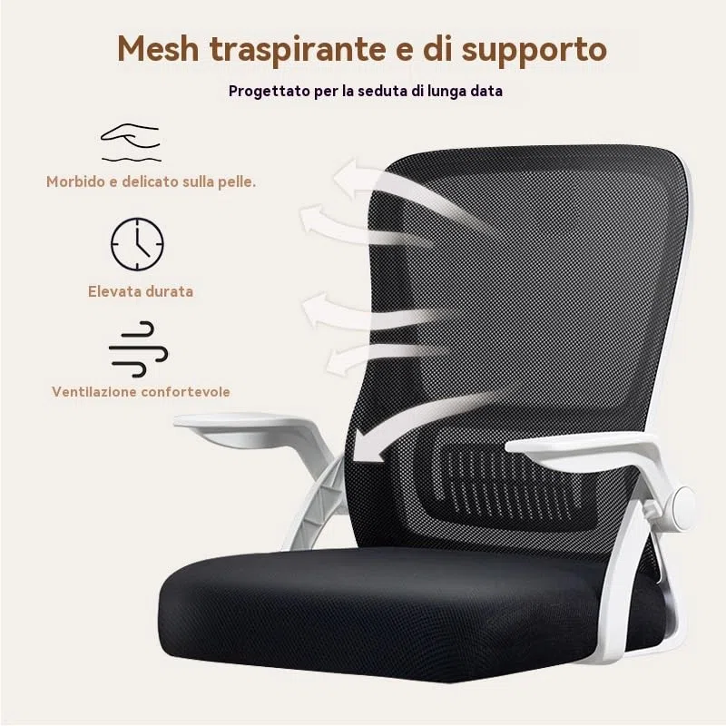Sedia da Ufficio Ergonomica - Sedia Girevole in Rete Traspirante con Braccioli Ribaltabili e Supporto Lombare per Computer - Ufficio Domestico(Nero e Bianco)