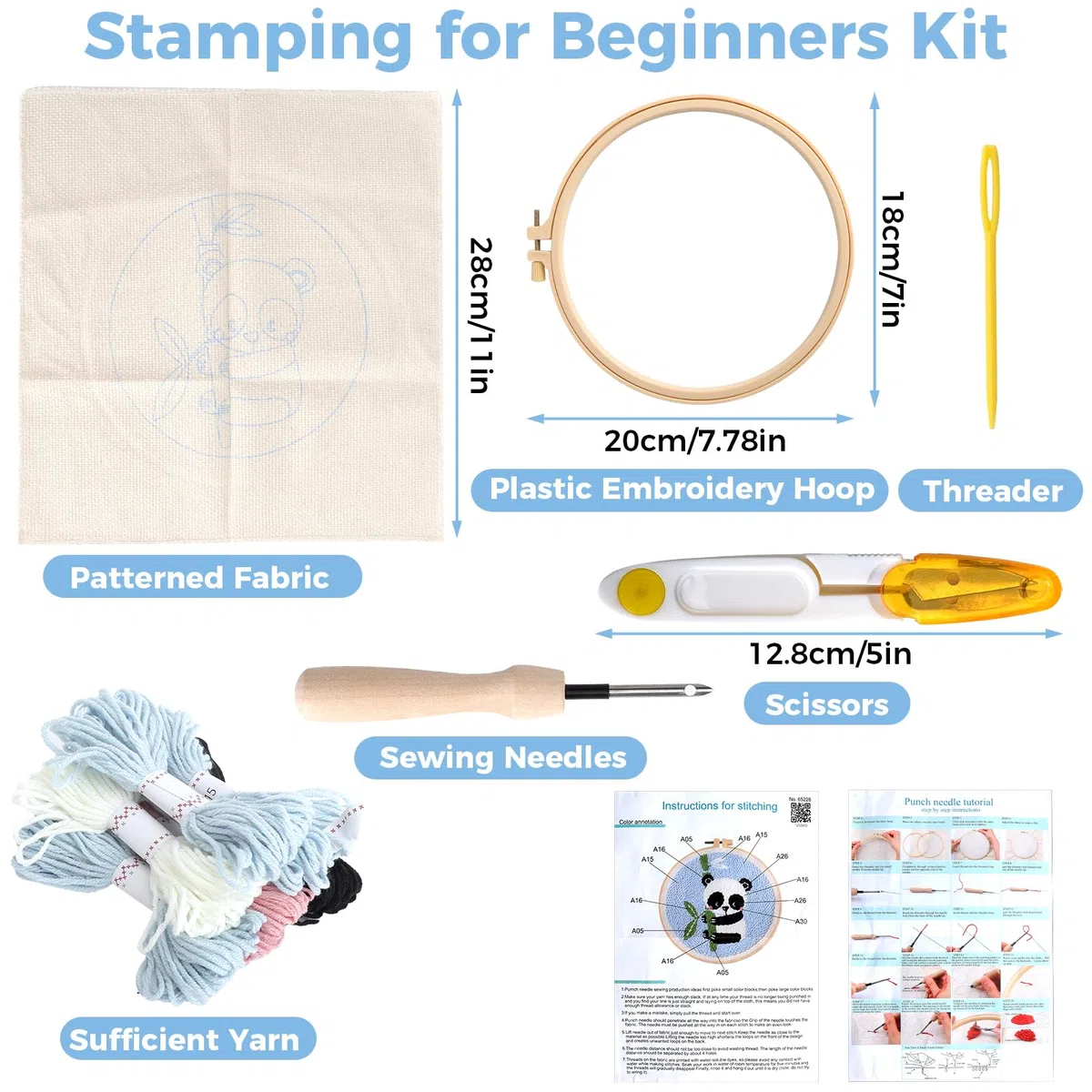 XRVRILE Kit Punch Needle Principianti, Punch Needle Kit Completo con Forbici, Kit Ricamo Principianti con Motivo Panda Prestampato, Ago Punch Needle per Ricamo Fai da Te Rilassante, per Adulti