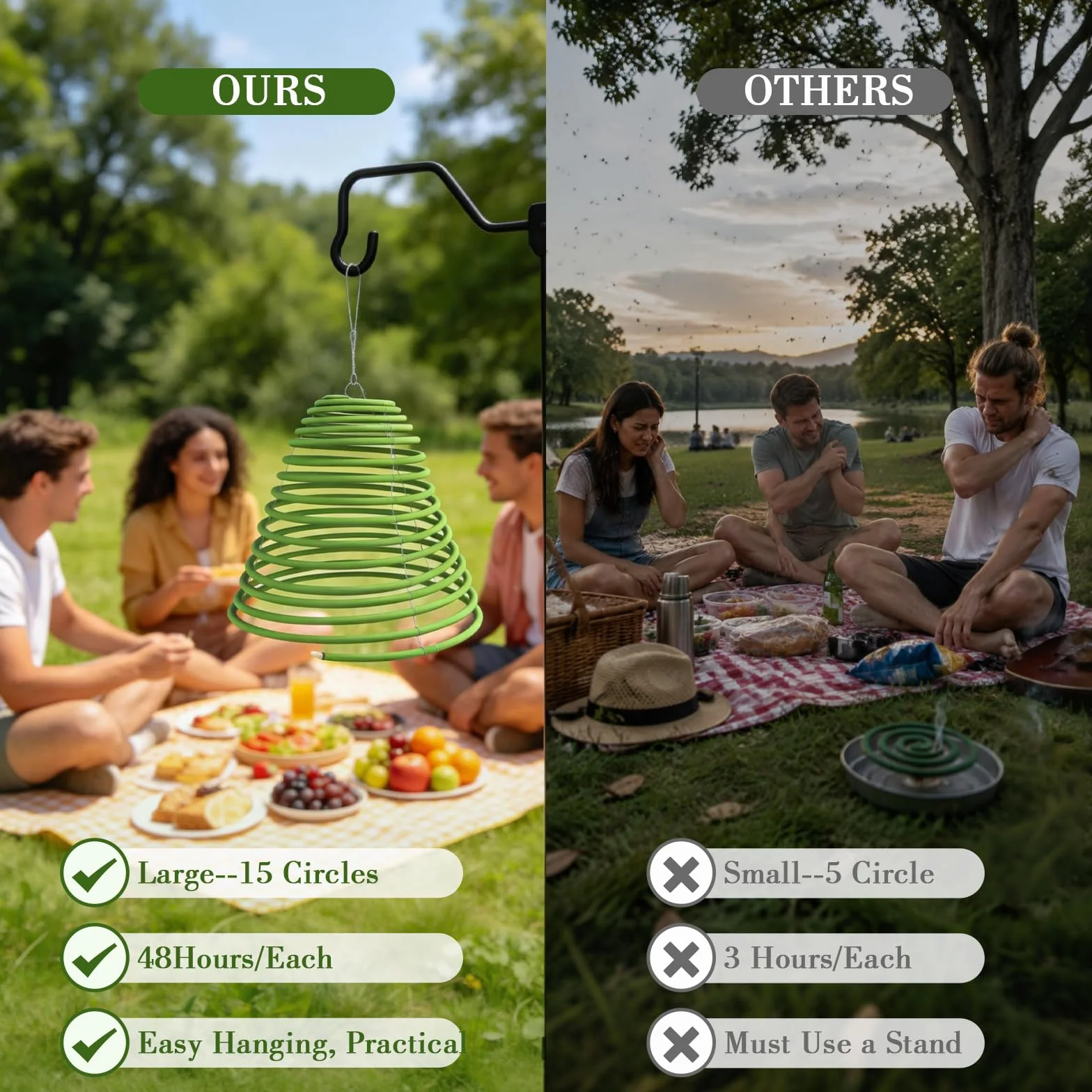 Spirali di incenso alla citronella, 5 spirali, incenso alla citronella da appendere per esterni, durata 240 ore, bastoncini di incenso a spirale grandi per patio, giardino, campeggio, orto