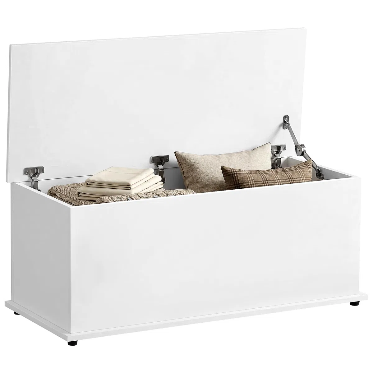 HOMCOM 113L Storage Chest, Storage Box with Flip-Top Lid and 2 Safety Hinges, Storage Trunk for Living Room, Entryway, 100 x 40 x 40 cm, White