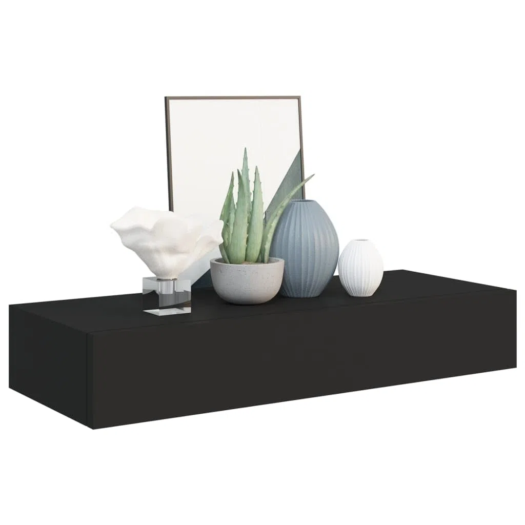vidaXL Scaffale con Cassetti da Parete Nero 60x23,5x10 cm in MDF