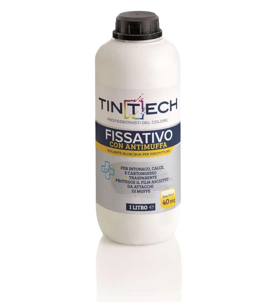 Tintech Fissativo Universale Antimuffa, Base Aggrappante per Intonaco e Cartongesso, 1L, Trasparente