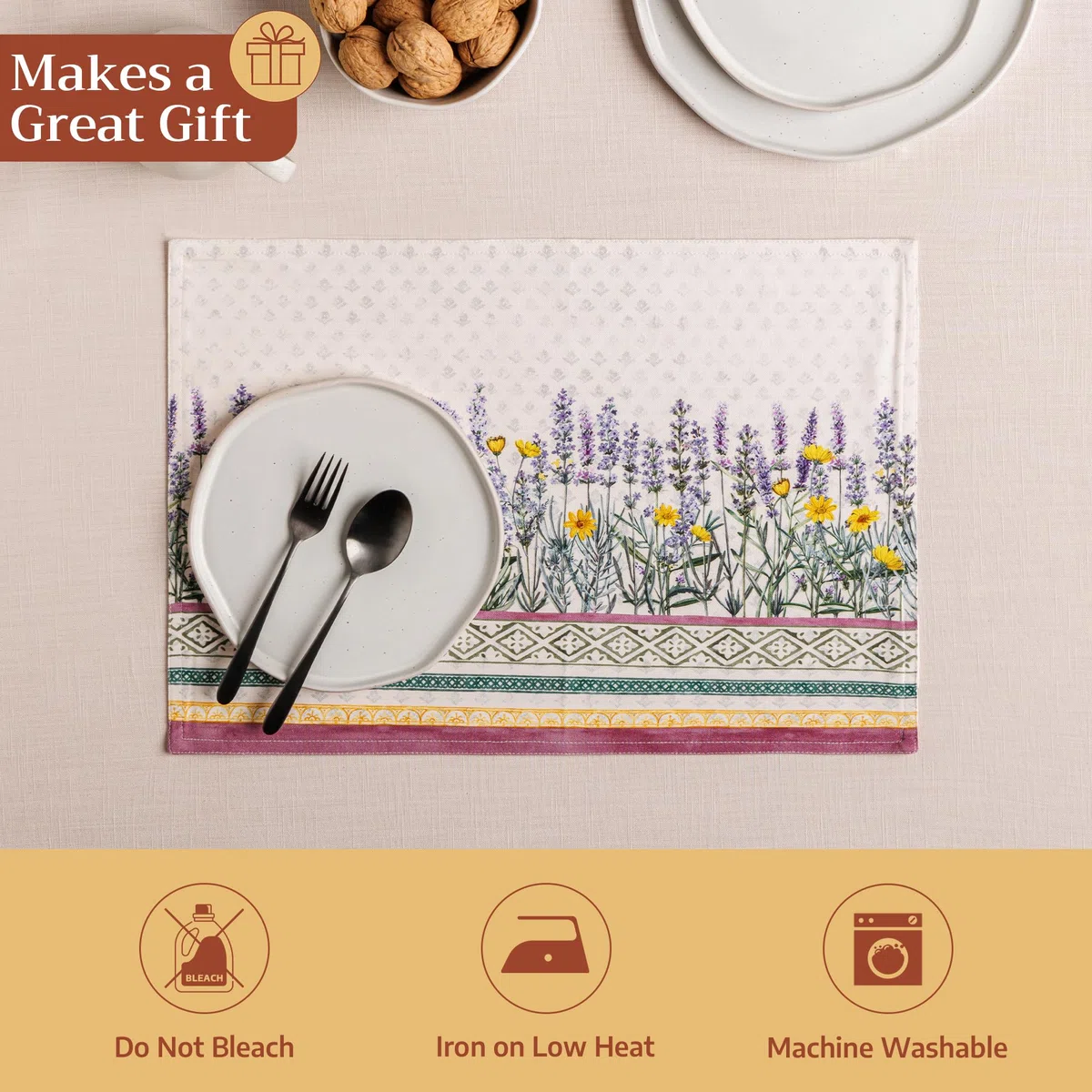 Maison d'Hermine Set di 4 tovagliette in 100% cotone, lavabili e riutilizzabili, per casa, cucina, sala da pranzo, feste, matrimoni, ristoranti, Primavera Estate (Fanny Lavender, 33 cm x 48 cm)