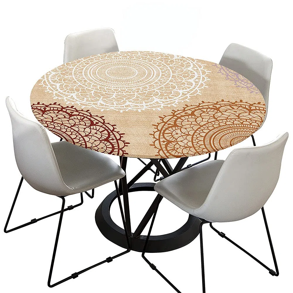 Morbuy Tovaglia Rotondo 90 cm, Impermeabile Copritavolo Rotondo con Elastico in Poliestere, Mandala Lavabile Tovaglie da Tavola per Salotto Pranzo Giardino, Per la tabella da 70-80 cm