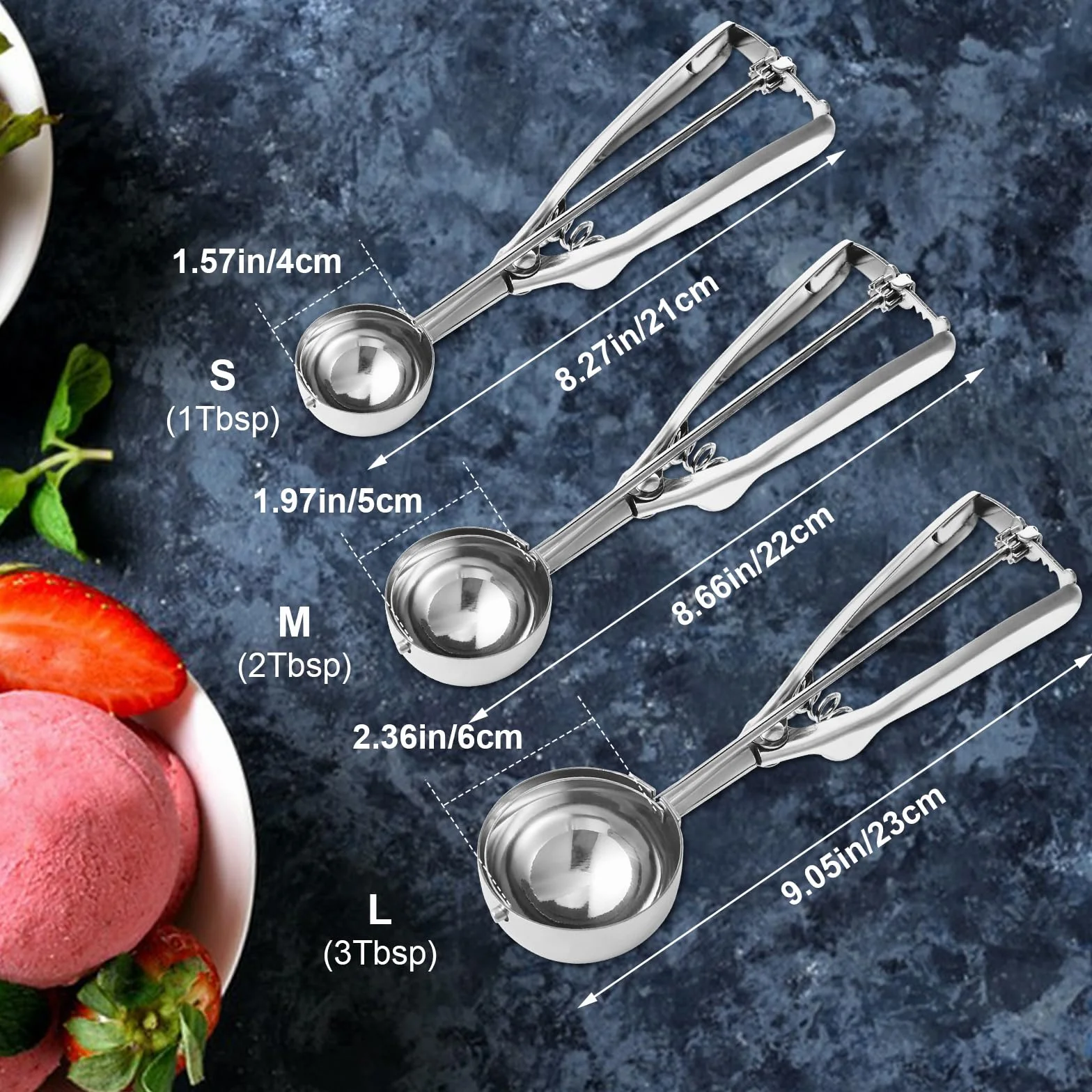 Set di paletta per biscotti, 1 cucchiaio/2 cucchiaio/3 cucchiai, 3 pezzi, per cottura al forno