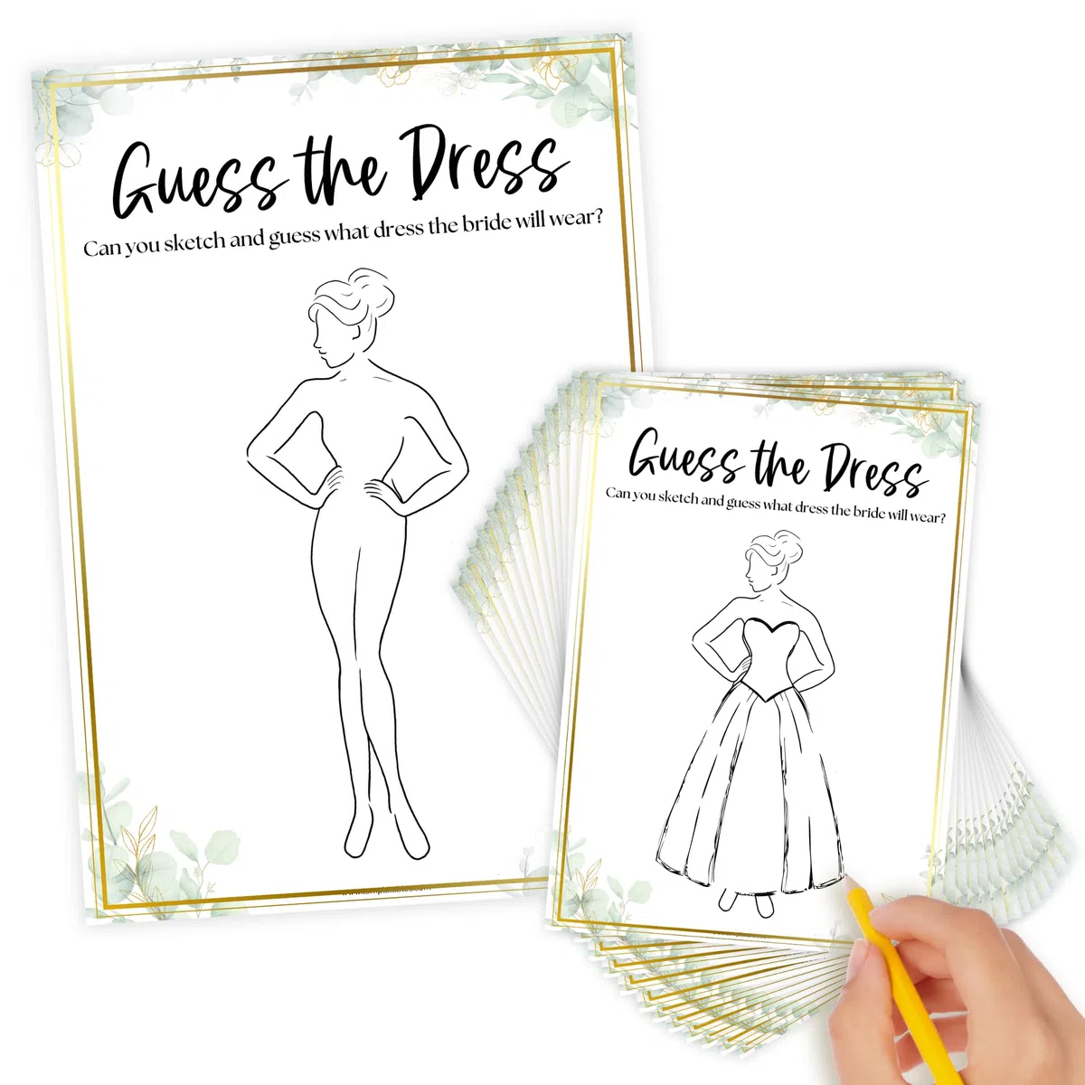 Templatables Guess the Dress - Gioco per addio al nubilato, confezione da 20, elegante design floreale, formato A6 (10,5 x 14,8 cm), carta premium da 450 g/m², divertente attività per addio al