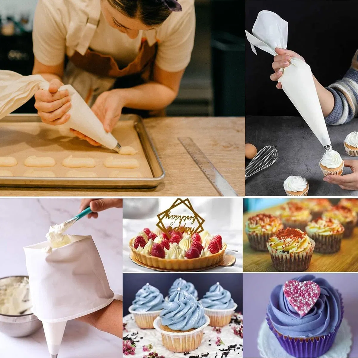 Set Professionale di Sac à Poche Con 6 Beccucci - 5 Beccucci in Acciaio Inox, Riutilizzabili, Grandi per Torte e Biscotti