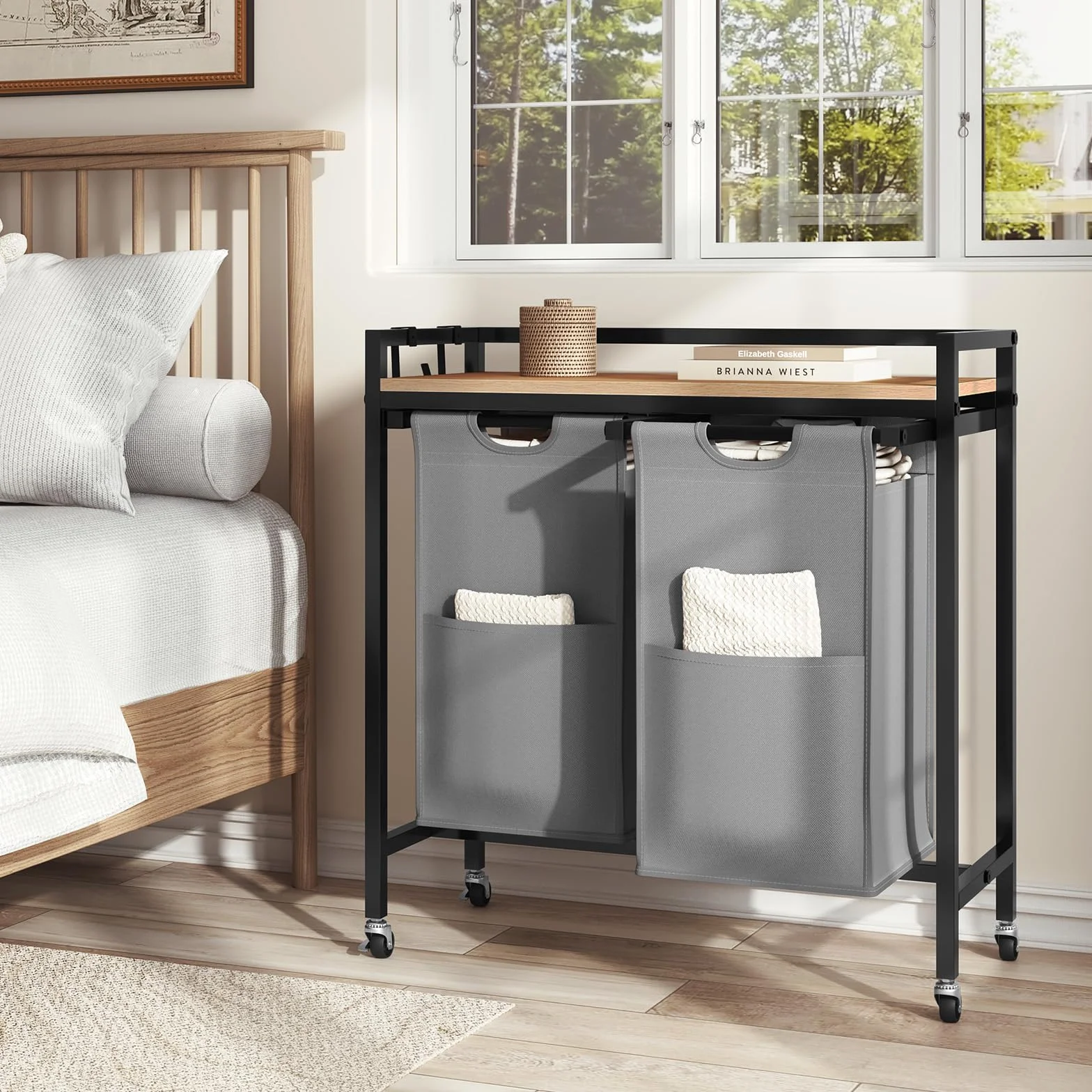EUGAD Cesto Portabiancheria, 2 Sacchi in Tessuto Oxford Rimovibili, Porta Biancheria, Struttura in Metallo, per Bagno e Lavanderia, 70x30x71cm, Capacità 40L per Cesto