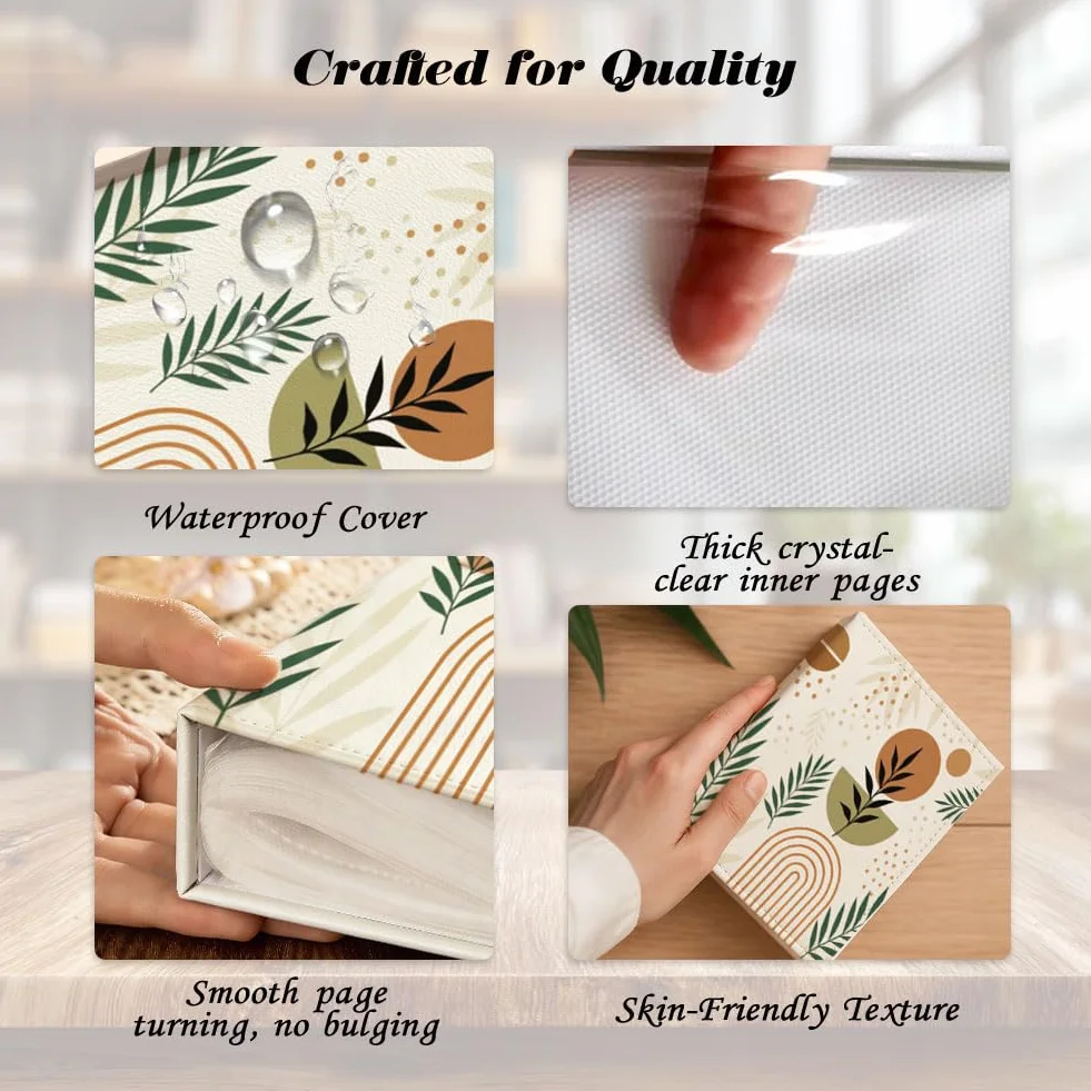 UNICRAFTALE Album fotografico, 28 pagine, piccolo, con foglie in stile bohémien, personalizzabili, in pelle PU, 170 x 140 mm, per famiglia, laurea, matrimonio, viaggio, regalo