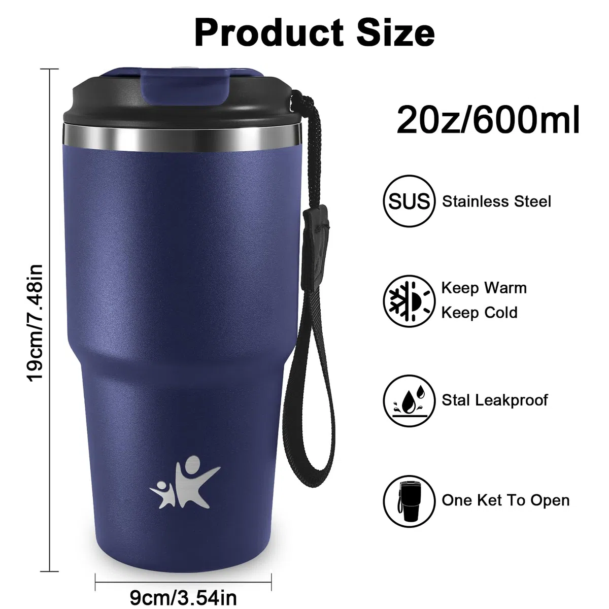 Grsta Tazza Termica 20oz, Termos Caffè, Bicchiere Termico con Coperchio a Prova di Perdite, Tazza da Viaggio, Ermetica Portatile, Travel Tumbler Per Caffè Caldo e Freddo, Acqua e Tè