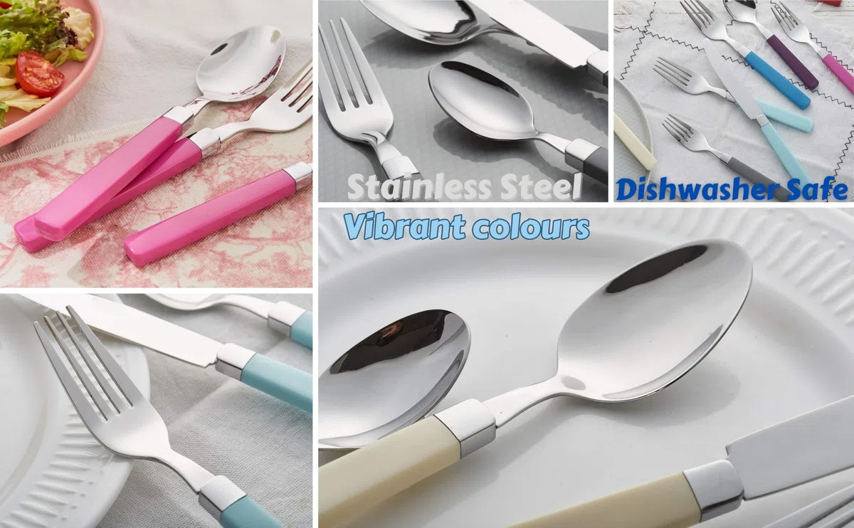 Exzact Posate Acciaio Inox con Manici Colorati 16 PZ - 4 Forchette, 4 Coltelli, 4 Cucchiai Cena, 4 Cucchiaini - EX23 (Turchese x 16)