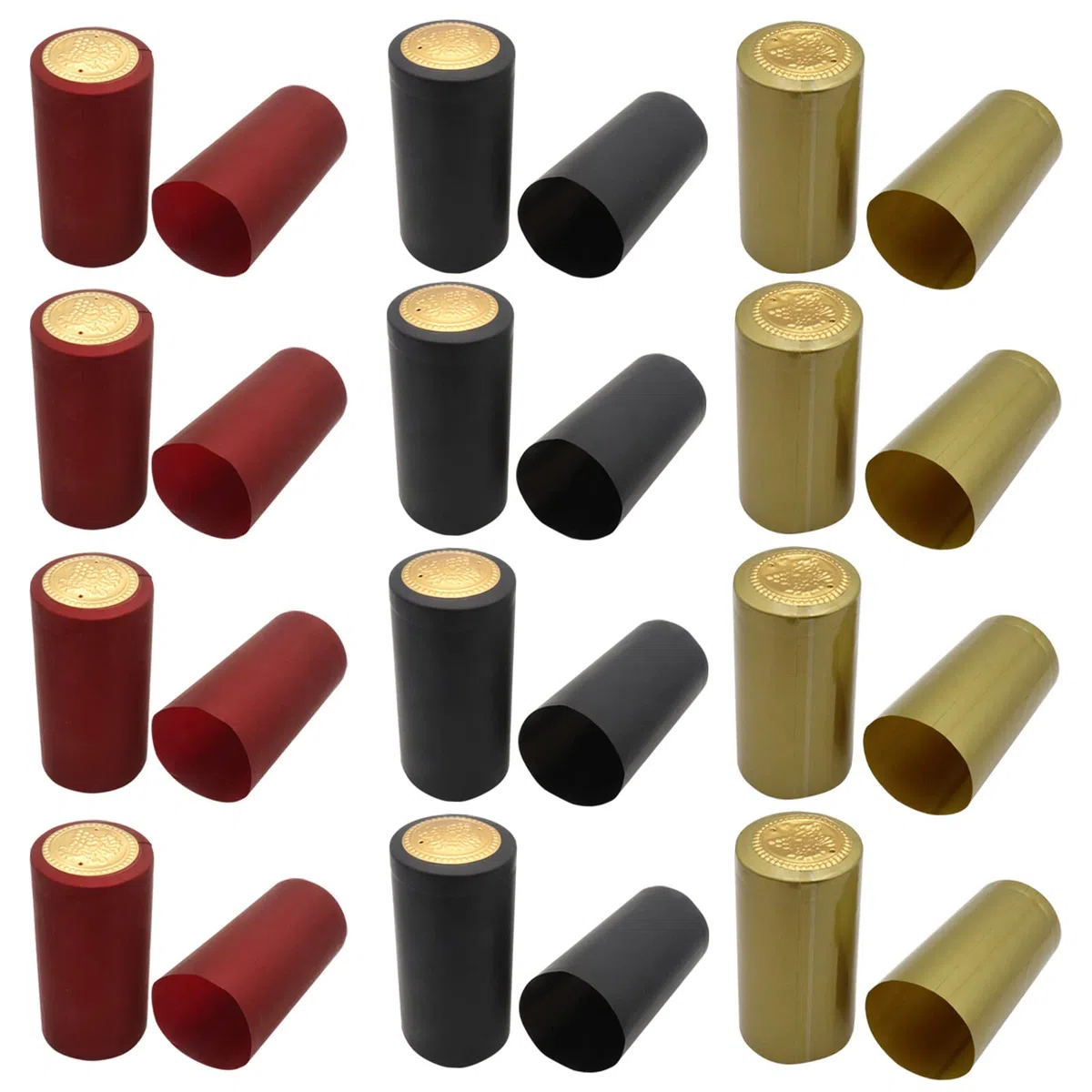 Cappucci Termoretraibili Tappo 150 Pcs Capsule Bottiglia di Vino in PVC Shrink Caps (Nero Oro Rosso)