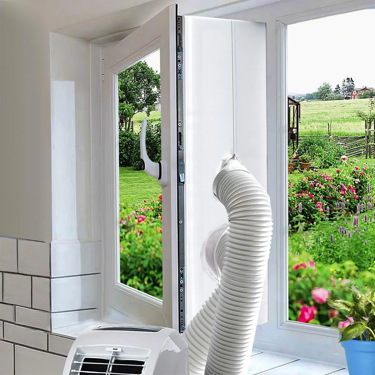 Climatizzatore per finestra con doppia chiusura lampo, 400 cm (157"), tubo di scarico, climatizzatore, finestra, impermeabile, Hot Air Stop per climatizzatori mobili, asciugatrice, asciugatura