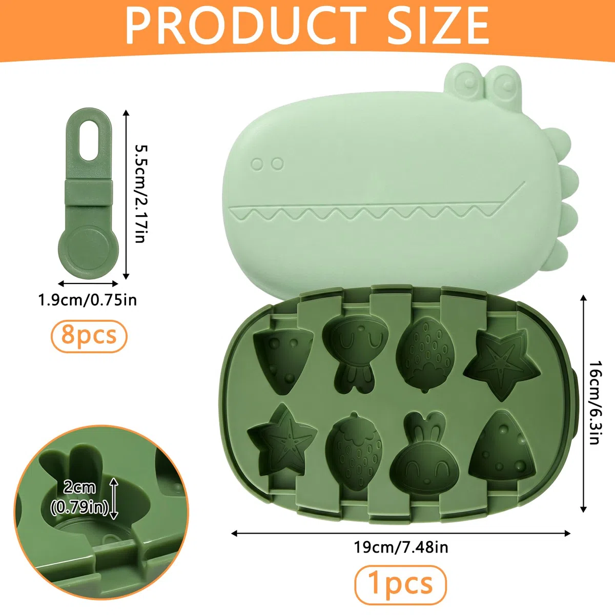Simpatici Stampi per Ghiaccioli, Stampo In Silicone a Forma di Coccodrillo con Coperchio e Bastoncini, 8 Cavità, senza BPAper l'estate, Feste, Fai da te (Stile A)