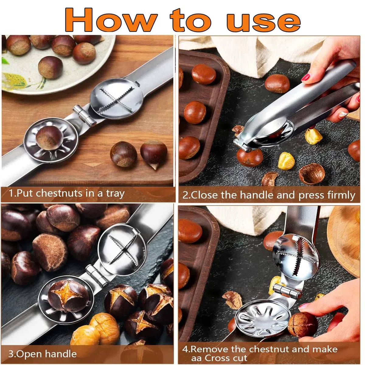 Castagno Clip,Castagne Schiaccianoci in Acciaio Inox,Castagna Opener Pinza Castagne Multifunzione Taglio della Castagna,per Castagne Utensili Cucina