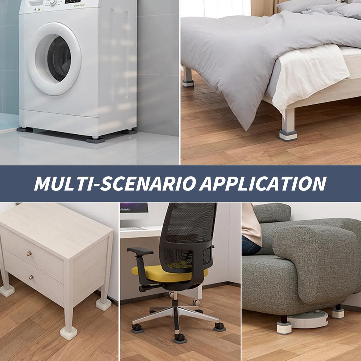 Sollevatore Mobili, Solleva Mobili, Alza mobili 8 Pezzi Bianchi e Neri, 8x8x3,5 cm, Materiale PP + TPR, Piedini Impilabili Per Letto, Tavolo, Lavatrice, Divano