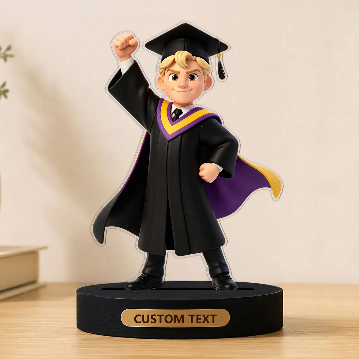 Statuetta Laurea Personalizzata con Foto, Regalo Laurea per Donna Uomo Bomboniere 2D Figurine Decorazioni Per La Laurea Feste, Regalo Maestra (Uomo)