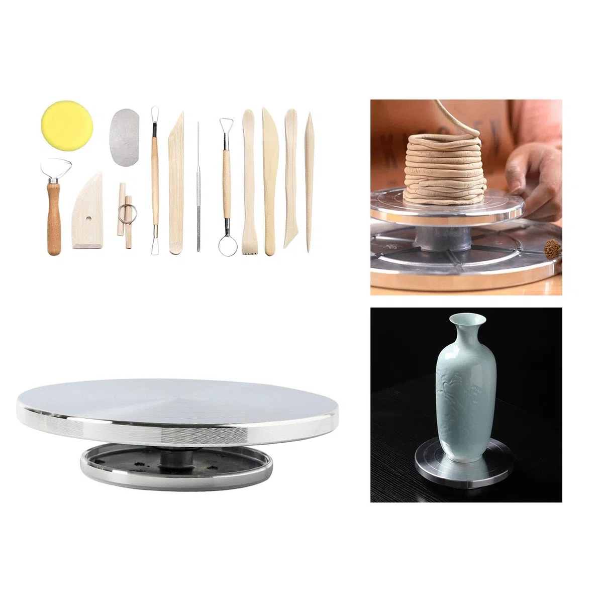 Tornio Da Vasaio Attrezzi Modellazione Scultura Rotazione Regolare Accessori Torno Da Tavolo Manico in Legno Argilla Adatto per Laboratorio Artistico