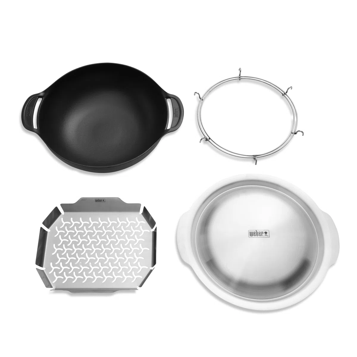 Weber Crafted Wok e Inserto per Cottura a Vapore/Set 2-in-1 in Acciaio Inox per rosolare e cuocere a Vapore Verdure, Carne o Pesce – Argento (7607)